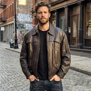 Weekends Men's Vintage 90s Genuine Leather Jacket Brown, Size M